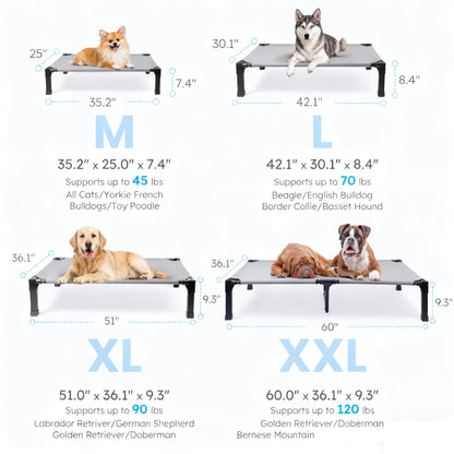 Elevated Dog Bed with Cooling Mesh & Metal Frame – Raised Dog Cot Bed with Washable Breathable Mesh, No-Slip Feet