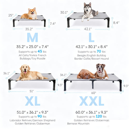 Elevated Dog Bed with Cooling Mesh & Metal Frame – Raised Dog Cot Bed with Washable Breathable Mesh, No-Slip Feet