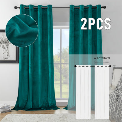Velvet Room Darkening Curtains 2 Panels, Grommet Top Thermal Insulated Soundproof Blackout Curtains for Living Room Bedroom