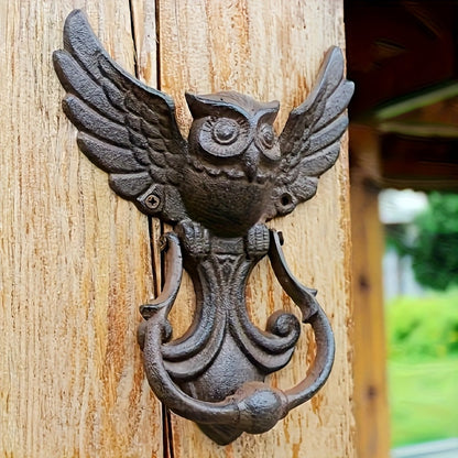 Owl Door Knocker Heavy Duty Cast Iron Winged Old Country Style Feather Detail Rustic Home Entryway Decoration Craft Gift