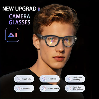Smart Glasses 16GB Video Recording Eyewear with Source-Listed 4K Camera, Open-Ear Audio and Black Frame