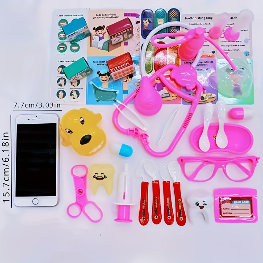 Pink Doctor Kit for Girls 40pcs, Pretend Play Nurse Toy Set with Stethoscope, Syringe, Dental Accessories & Medical Tools