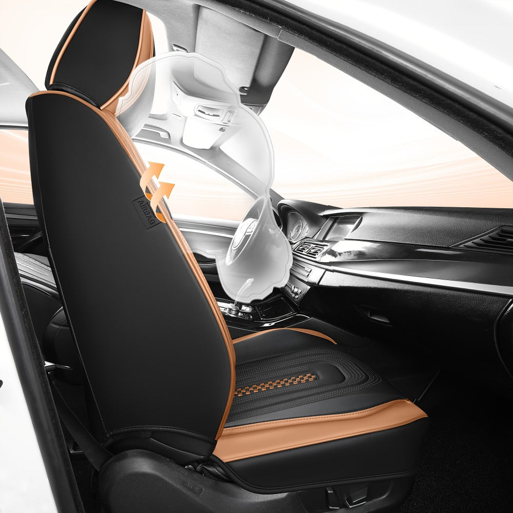 Contoured Front Car Seat Cushion Covers with Headrest Pads in Four Two-Tone Color Option Sets