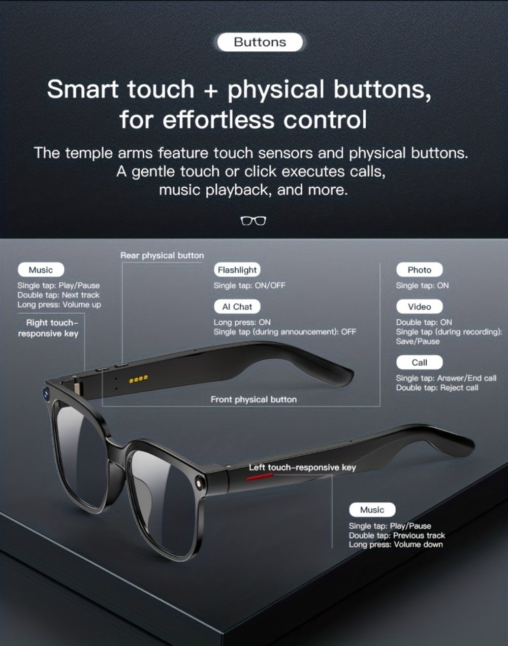 Smart Glasses 8MP Wide-Angle Camera Eyewear with 4K Recording, 4GB Storage and 163-Language Translation