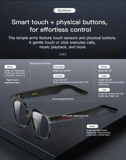 Smart Glasses 8MP Wide-Angle Camera Eyewear with 4K Recording, 4GB Storage and 163-Language Translation