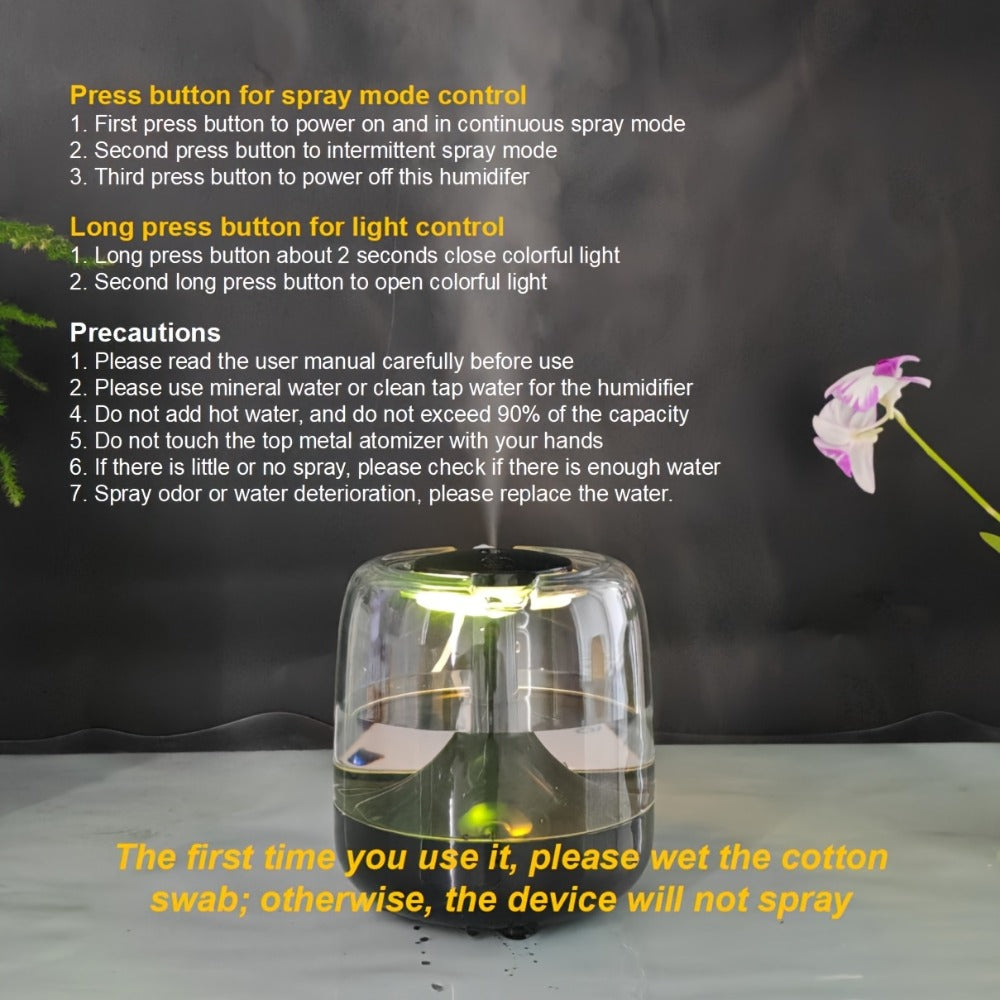 Cool Mist Humidifier with 7-Color Night Light & Transparent Tank, USB Quiet Humidifier 24H Runtime