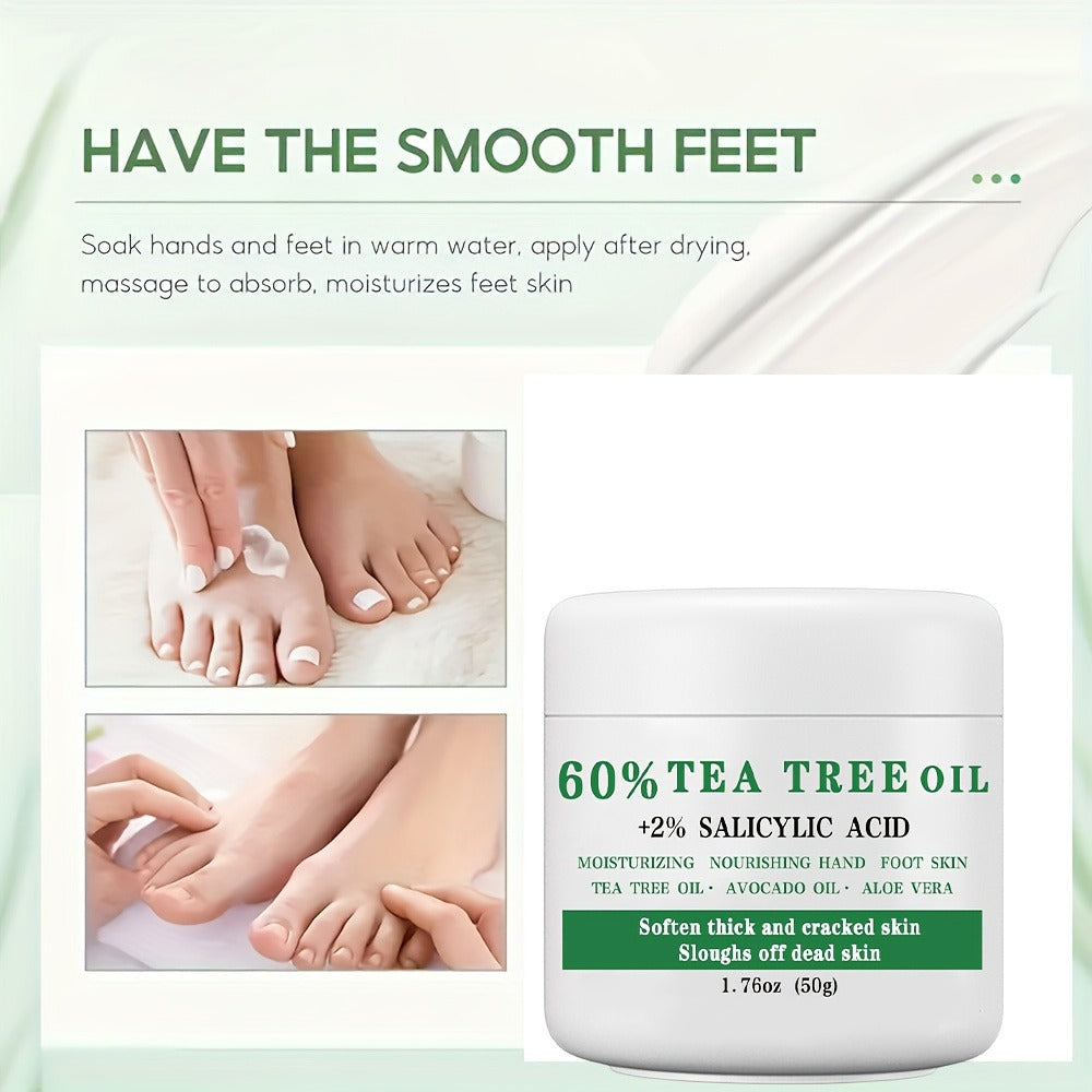 Tea Tree Foot Cream 50g with Salicylic Acid, Aloe Vera and Mint for Dry Heel and Callus Care at Home