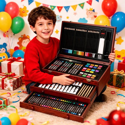 172 Piece Deluxe Art Set in Wooden Case with 2 Drawing Pads Crayons Acrylic with the Listed Color, Size or Set Options for Everyday Use