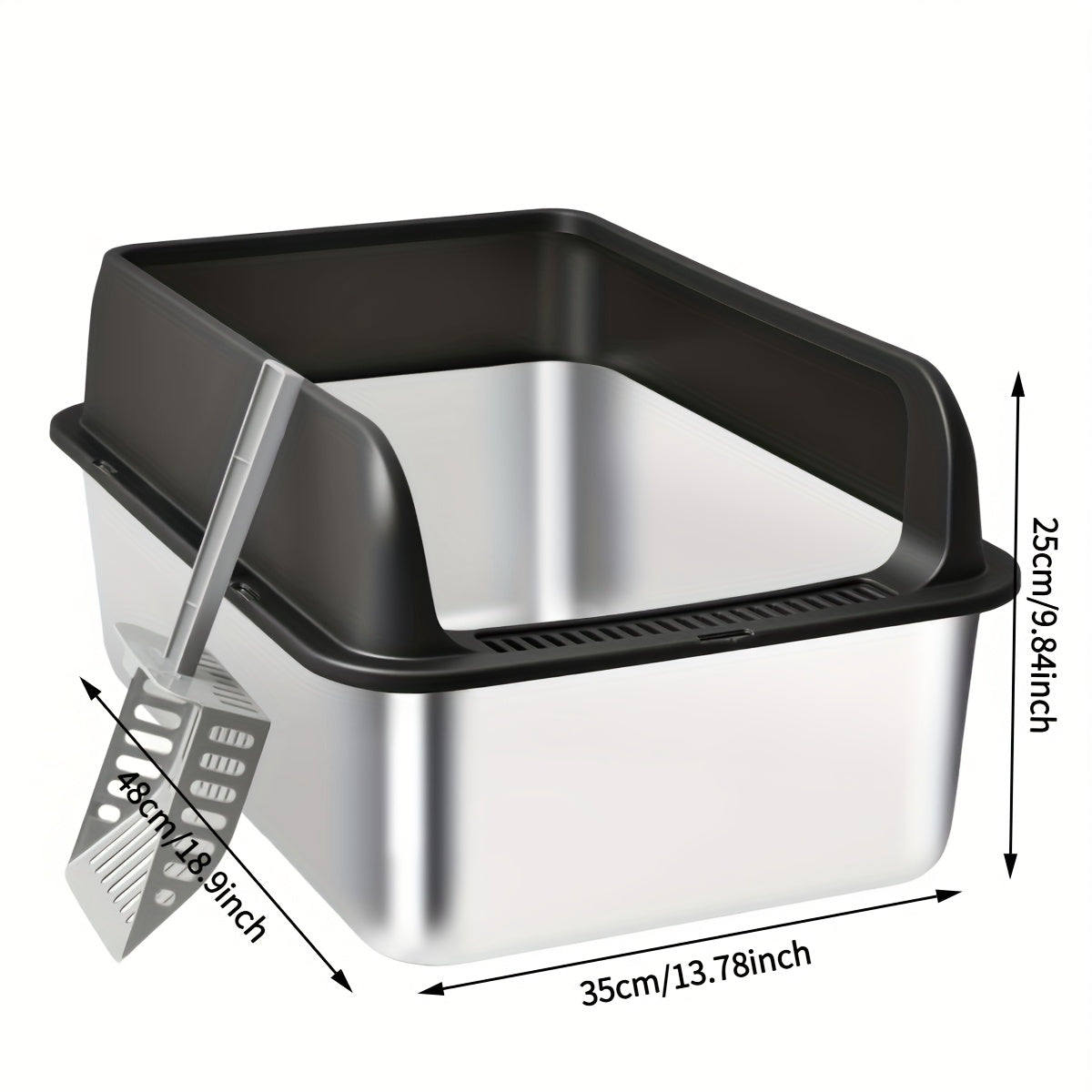 Stainless Steel Cat Litter Box with High Sides & Lid – Metal Litter Pan Anti-Leak Non-Stick Easy Clean Indoor Cat Toilet with Scoop