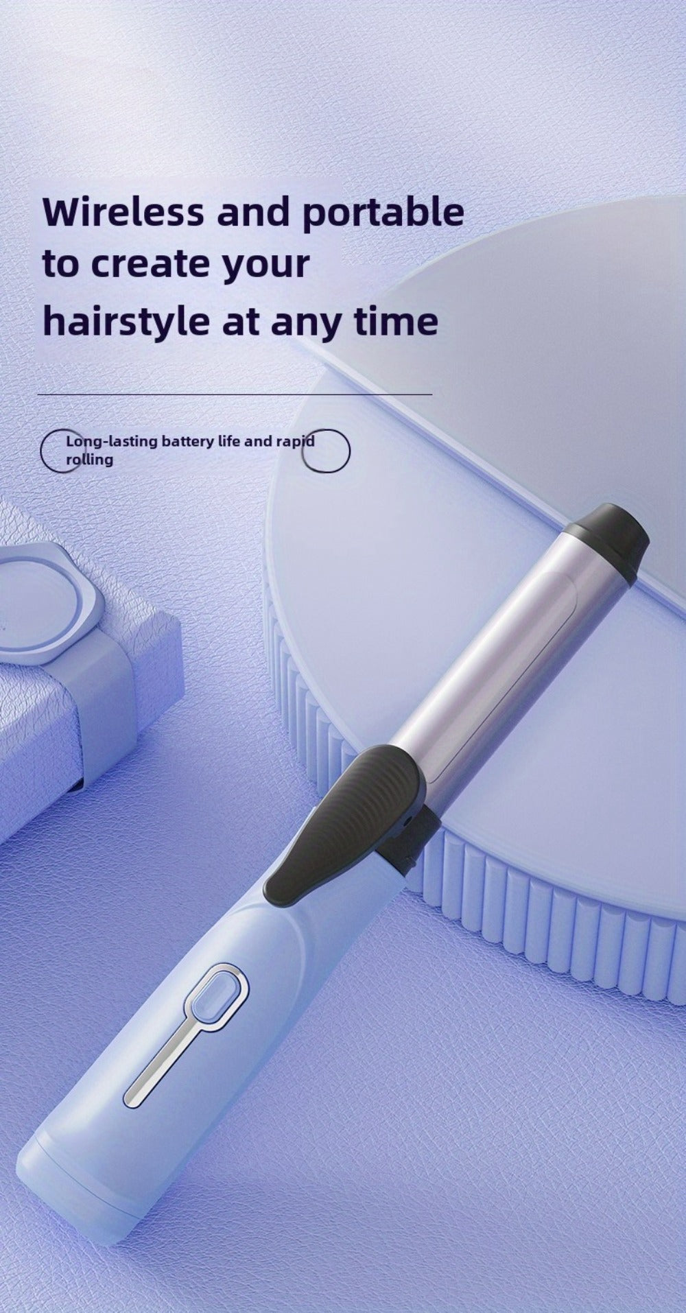 Cordless Mini Curling Iron Wireless Rechargeable Portable Hair Curler, Ceramic Barrel for Airy Bangs