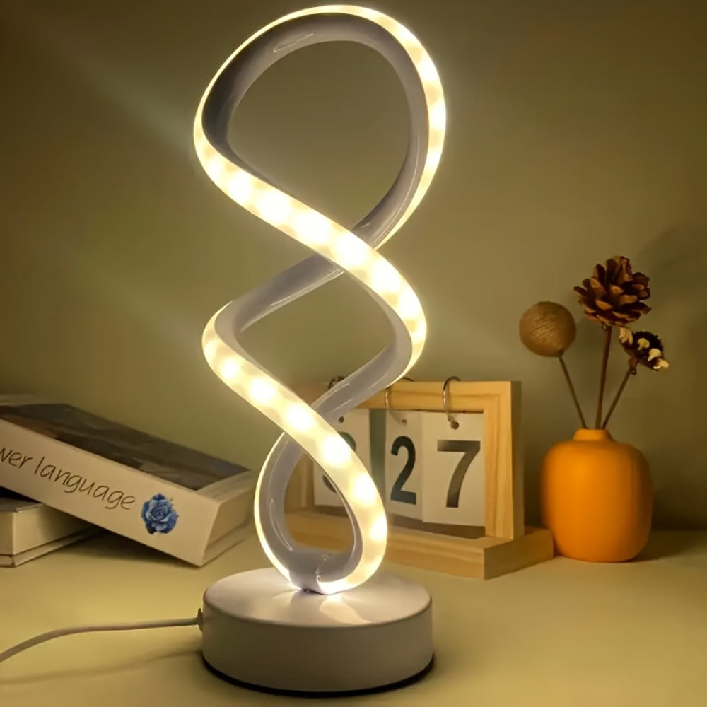 Spiral LED Table Lamp with Dimmable Push-Button Control, Modern Metal Base and Six Black or White Configuration Options