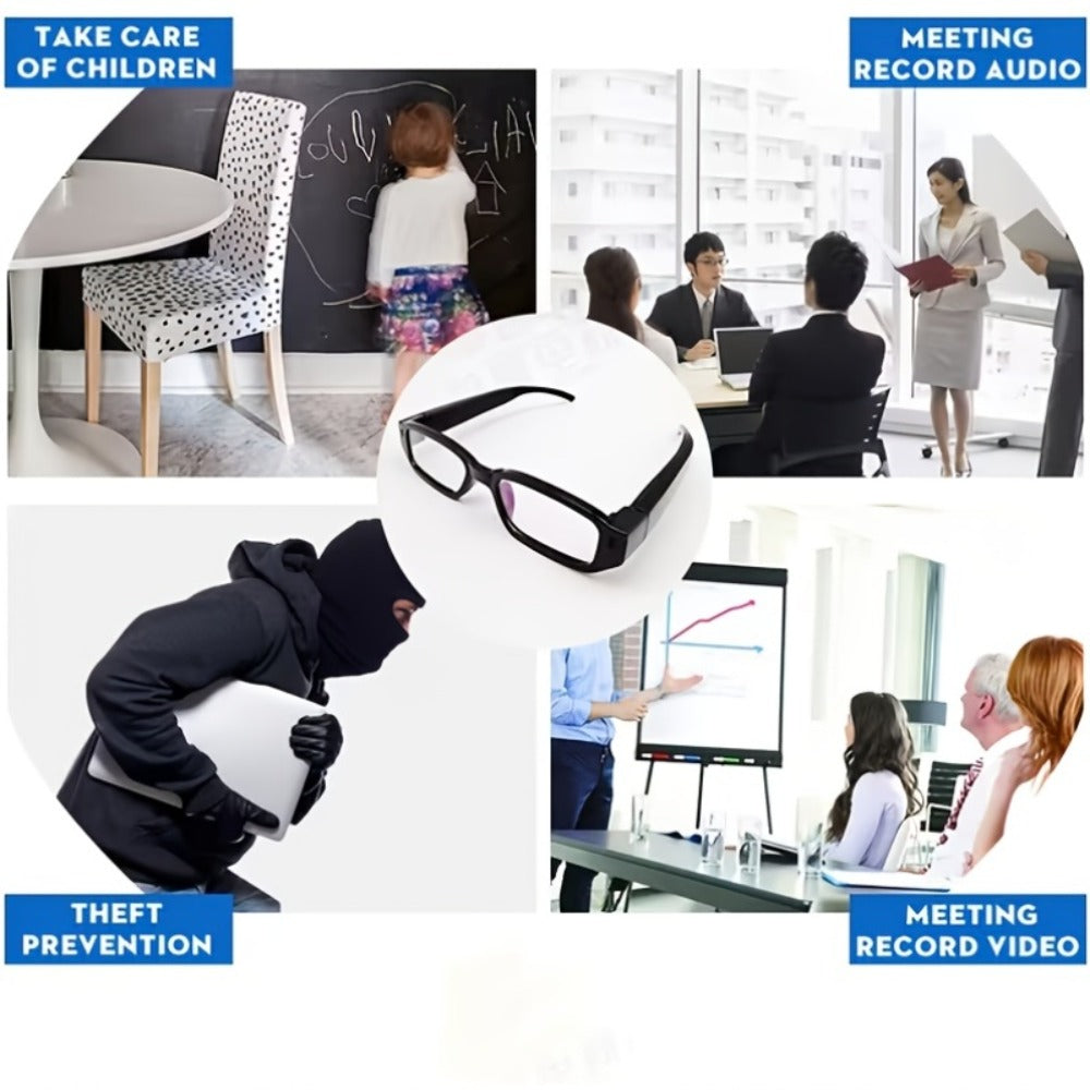 13B Clear-Lens Camera Glasses in Black with Thick Temples and 32GB or 64GB TF Card Bundles