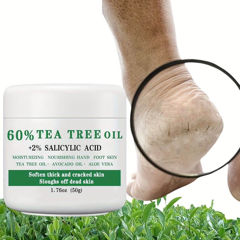 Tea Tree Foot Cream 50g with Salicylic Acid, Aloe Vera and Mint for Dry Heel and Callus Care at Home