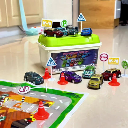 Dinosaur Toy Car Set 29-30pcs, Mini Pull Back Racing Cars with T-Rex Spinosaurus Pterodactyl Figures & City Traffic Map