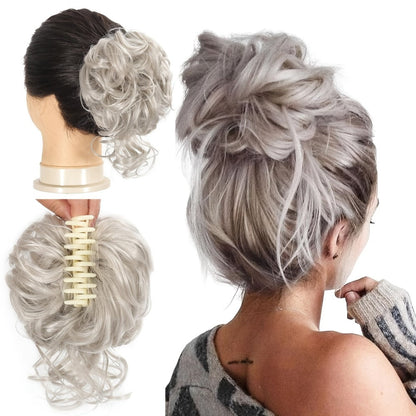 Hair Extensions Curly-Wavy 6-Inch Synthetic Messy Bun with Claw Clip and Seven Color Codes