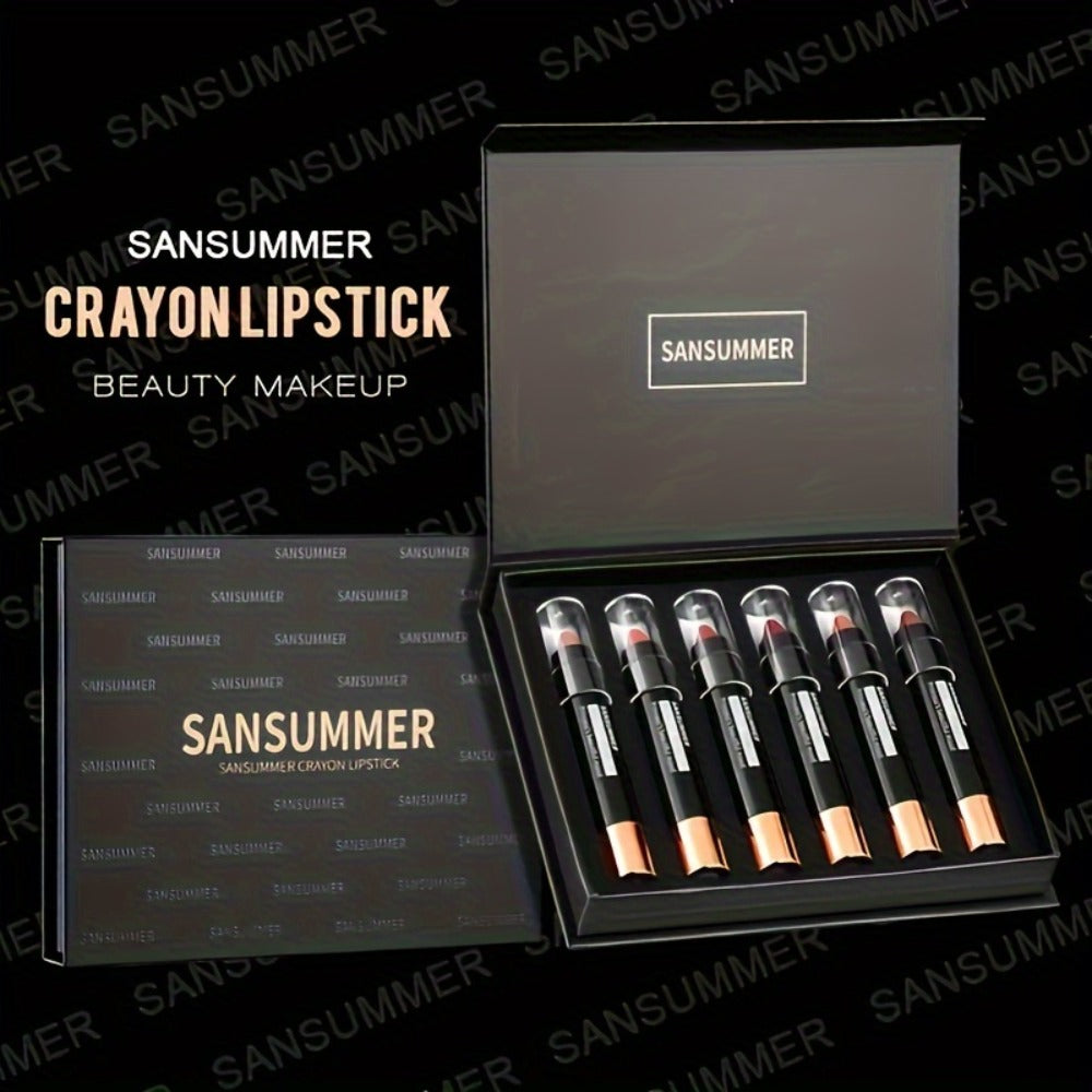 Lipstick Set, SANSUMMER 6-Piece Matte Velvet Crayon Collection in a Black Presentation Gift Box