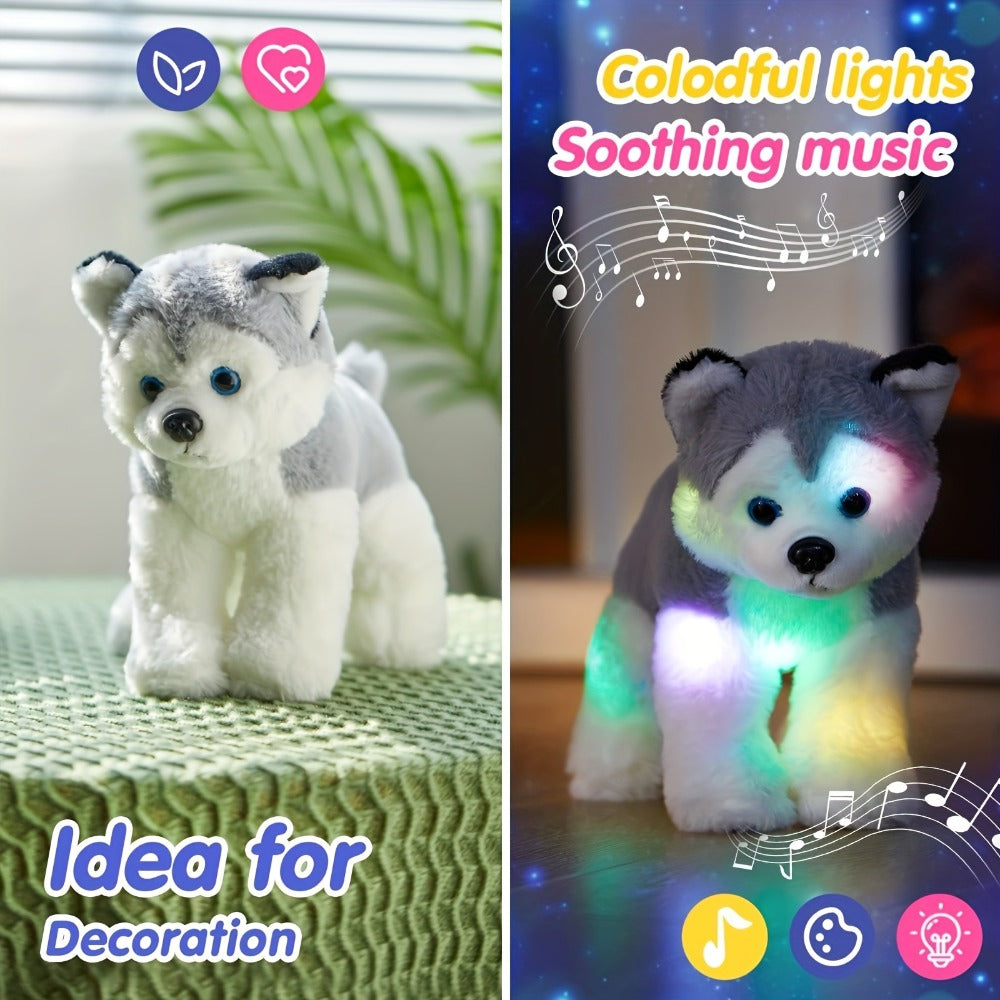 Musical Glowing Husky Puppy Plush Toy 12 Inch, Dog Stuffed Animal with Light-Up Night Light & Lullaby Music