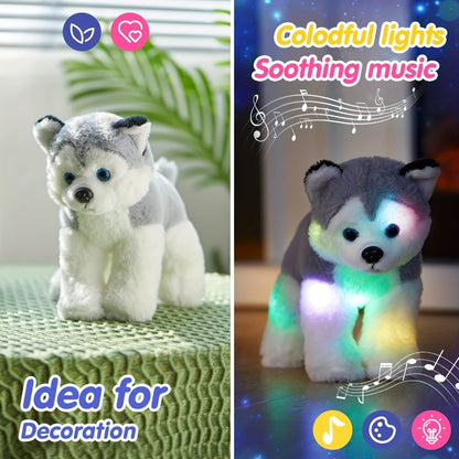 Musical Glowing Husky Puppy Plush Toy 12 Inch, Dog Stuffed Animal with Light-Up Night Light & Lullaby Music