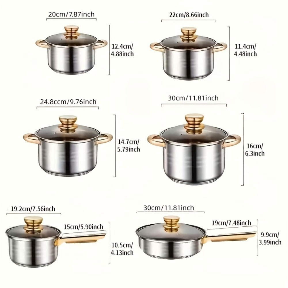 Stainless Steel Deep Pot Cookware Set 10 & 12 Piece with Lids & Dual Handles – Oven Safe Soup Hot Pot Pasta Seafood Stew Pots | Silver Pink