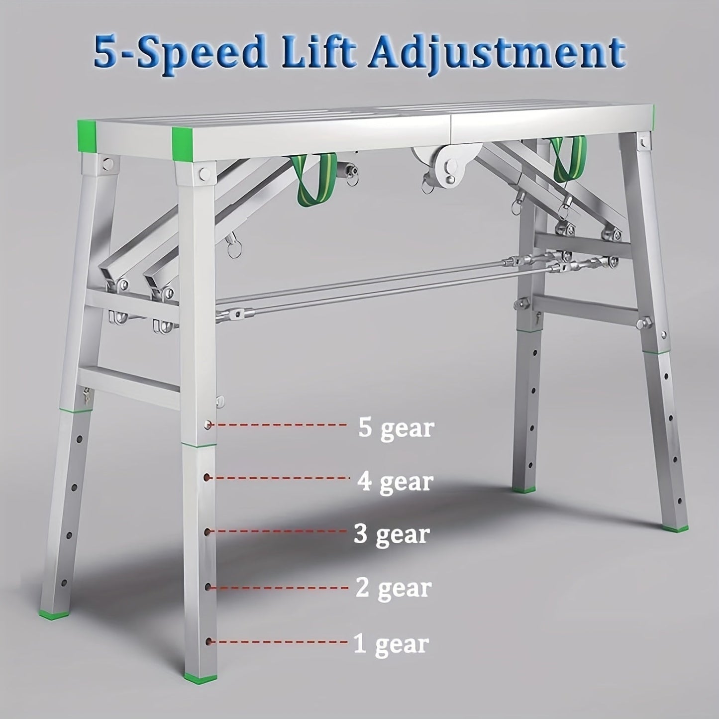 Scaffolding Work Platform Folding Steel Step Ladder Adjustable Height Portable Drywall Bench for Garden, Patio and Yard Use