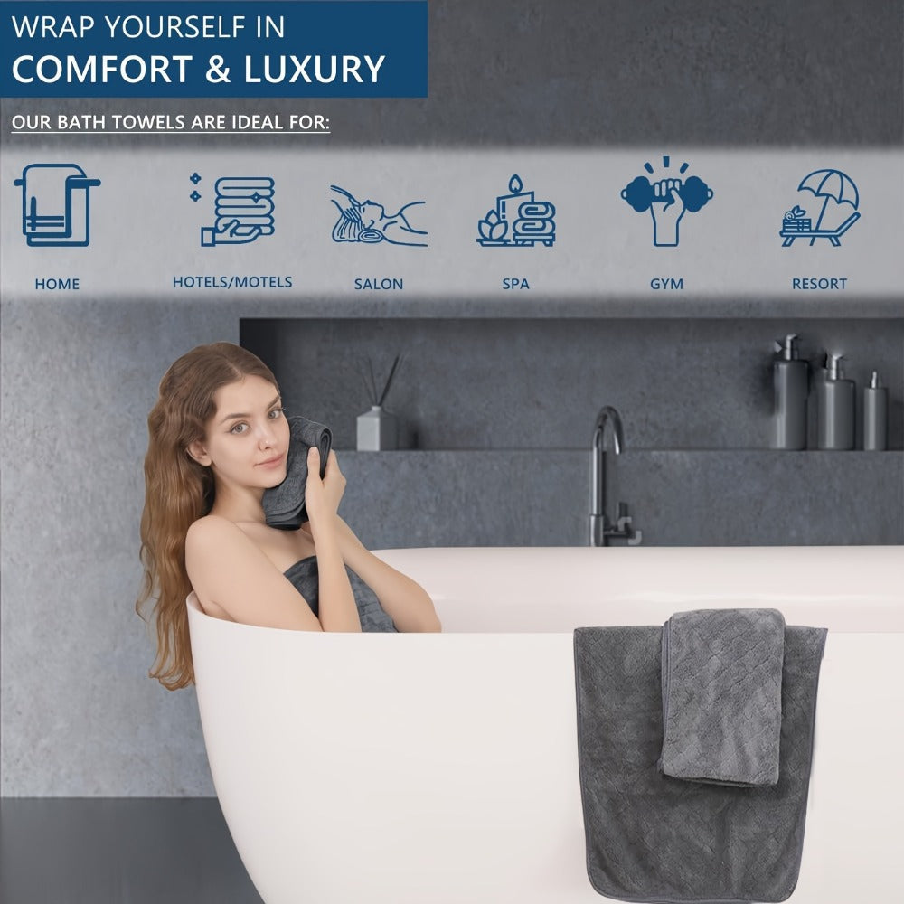 Bath Towels Set 4 Piece Diamond-Pattern Microfiber Towels in 10 Solid Color Options for Home and Guest Use