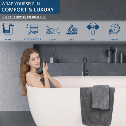 Bath Towels Set 4 Piece Diamond-Pattern Microfiber Towels in 10 Solid Color Options for Home and Guest Use