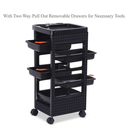5-Drawer Salon Trolley Cart on Wheels – Professional ABS Rolling Beauty Storage Organizer for Hair Stylist Barber Spa Nail Tattoo Studio