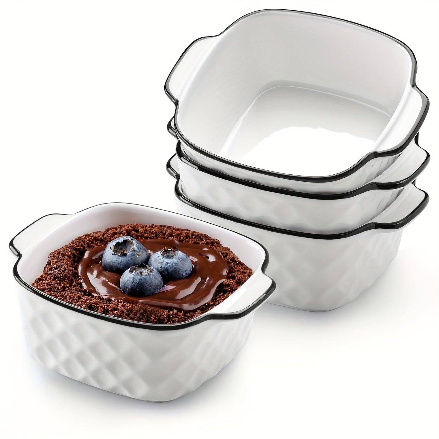 Ceramic Baking Dish Set 4-Piece, 13oz Small Square Ceramic Casserole Dishes with Handles, Diamond Design Oven & Bakeware