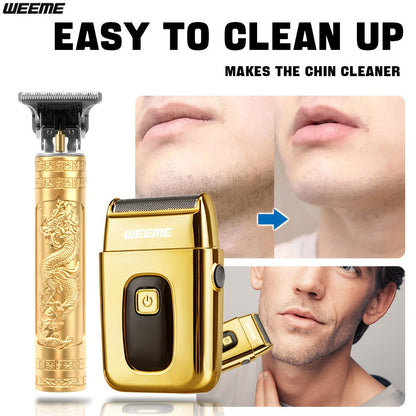Men's Electric Hair Trimmer and Beard Trimmer 2-Piece Set Cordless Hair Clipper Short Beard for Everyday Face, Beard and Body Grooming