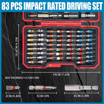 83-Piece YW080 Driver Drill Bit Set with S2-Labeled Bits, Nut Drivers, Holders and Storage Case