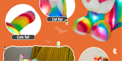 Plush Toy Rainbow Cat with LED Glow and Optional Music for Colorful Kawaii Room Display and Gifting