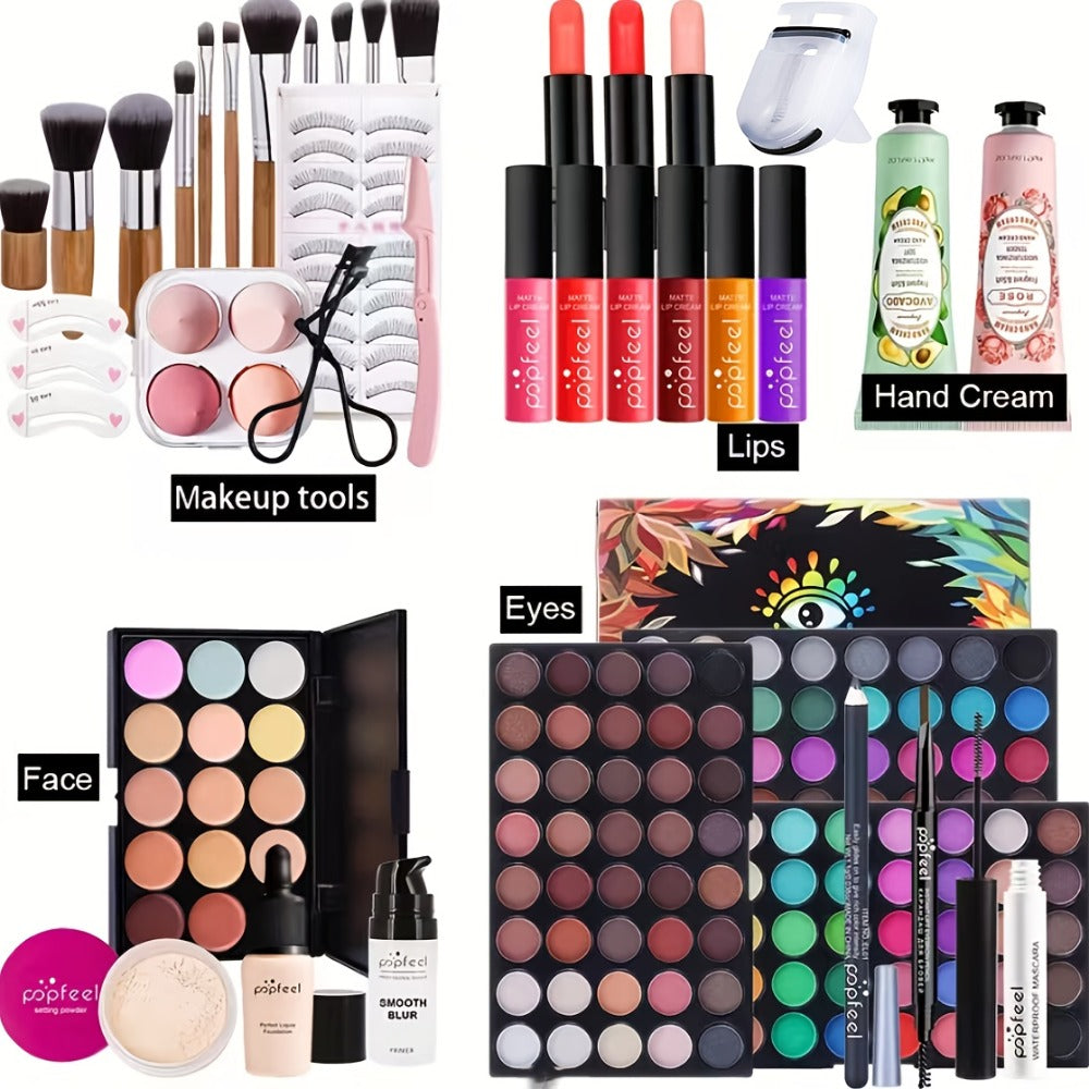Makeup Kit Full Face All in One Eyeshadow Palette Blush Powder Foundation Mascara Brush Set, for Makeup, Travel and Everyday Vanity Use