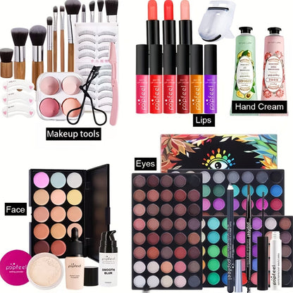 Makeup Kit Full Face All in One Eyeshadow Palette Blush Powder Foundation Mascara Brush Set, for Makeup, Travel and Everyday Vanity Use