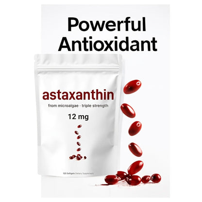 Astaxanthin 12mg Softgels 3-Pack 120ct 4-Month Supply for Bath Time, Home Spa and Personal Care