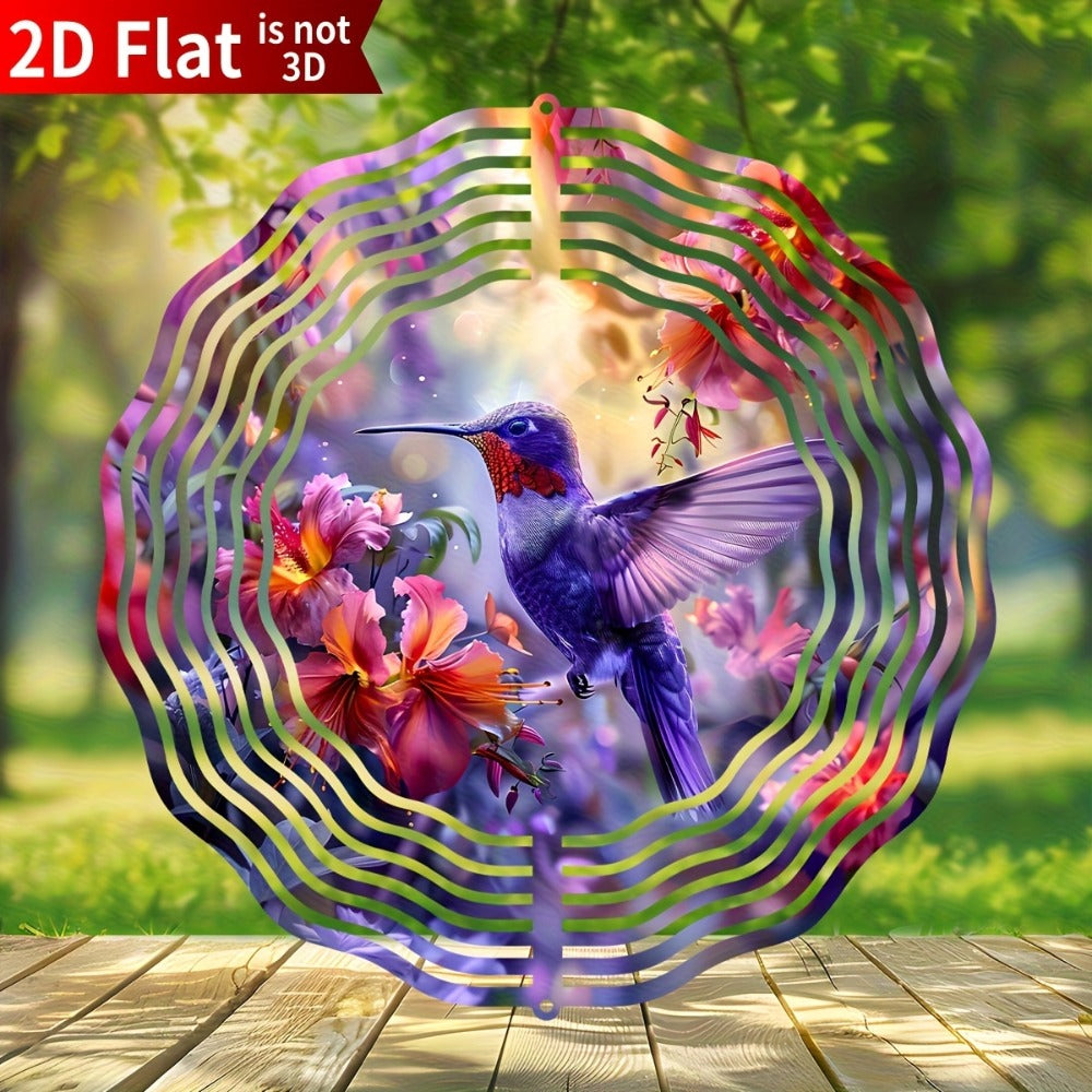Hummingbird Wind Spinner for Garden – 10" Kinetic Metal Sculpture with Color-Changing Feathers, Wind-Powered 2D Flat Iron Art for Outdoor