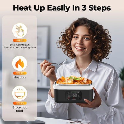 Heated Lunch Box, 8000mAh Battery-Powered 60W 1L Food Warmer with Timer and Power Bank Function