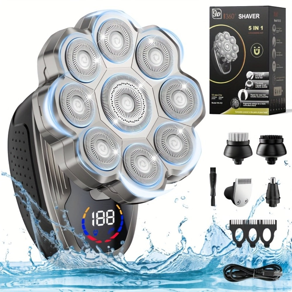Electric Shaver 7D or 9D Rotary Head with Titanium Blades, LED Display, USB-C Charging and Set Options