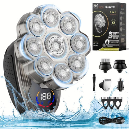 Electric Shaver 7D or 9D Rotary Head with Titanium Blades, LED Display, USB-C Charging and Set Options