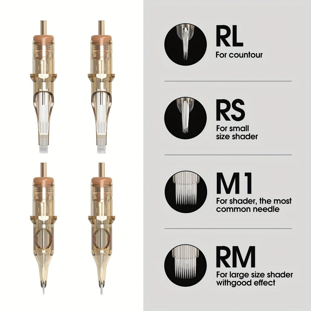 Ambition Tattoo Cartridge Needles 20pcs Professional RL RS RM Sizes with Safety Membrane for Temporary Body Art, Festivals and Costumes