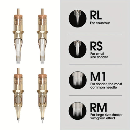 Ambition Tattoo Cartridge Needles 20pcs Professional RL RS RM Sizes with Safety Membrane for Temporary Body Art, Festivals and Costumes