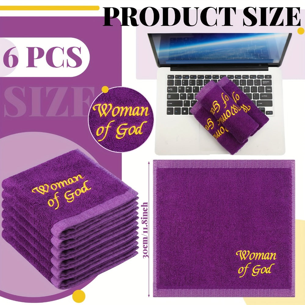 Church Handkerchiefs 6 Pack Pastor Towels Clergy Hand Towels Woman of God Woven Oblong Wash Cloths Religious Gift for Men Women Purple Solid