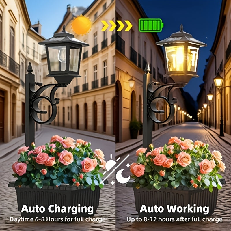 Solar Lamp Post Light with Flower Pot 2-in-1 – Waterproof Wall Mounted or Standalone Decorative Garden Lantern for Lawn, Yard