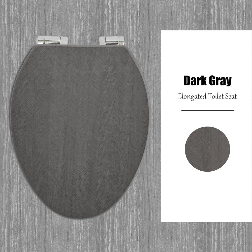 Slow Close Toilet Seat Round 19 Inch, Dark Grey -Close Toilet Lid with Alloy Hinges, Easy Clean Quick-Release