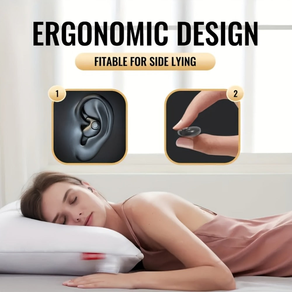 Low-Profile Round-Case Mini Sleep Earbuds with Digital Battery Display in Black, Khaki or White