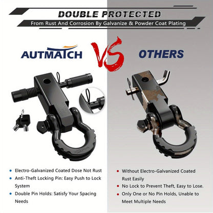 Shackle Hitch Receiver Kit 2 Inch – 45, 000 lbs Break Strength, Drop-Forged Steel, Lock Pin & D-Ring, Fits Truck RV ATV Boat, 8 Colors