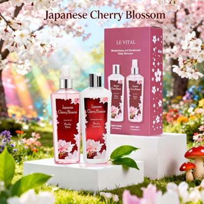 Cherry Blossom Gift Set for Women Body Lotion and Body Mist Japanese Sakura Fragrance Moisturizing Softening Skin Care Set