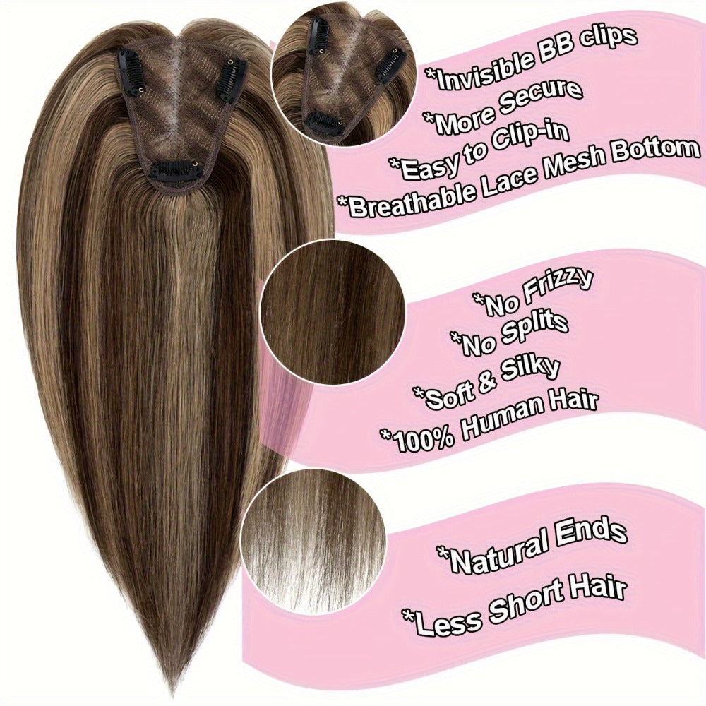 Hair Topper Human Hair Clip In Lace Base 8x10cm Curtain Bangs Thinning Hair Coverage 6-14 Inch | Highlight Blonde #27 #613 #12P613 #4P27