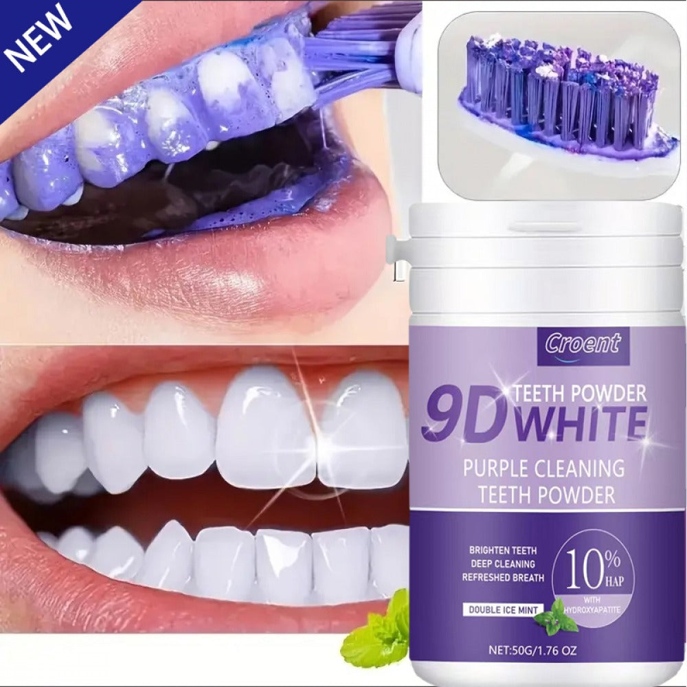 Purple Teeth Whitening Powder - 9D Color Correcting Tooth Powder for, 360° Deep Cleansing & 12H Fresh Breath