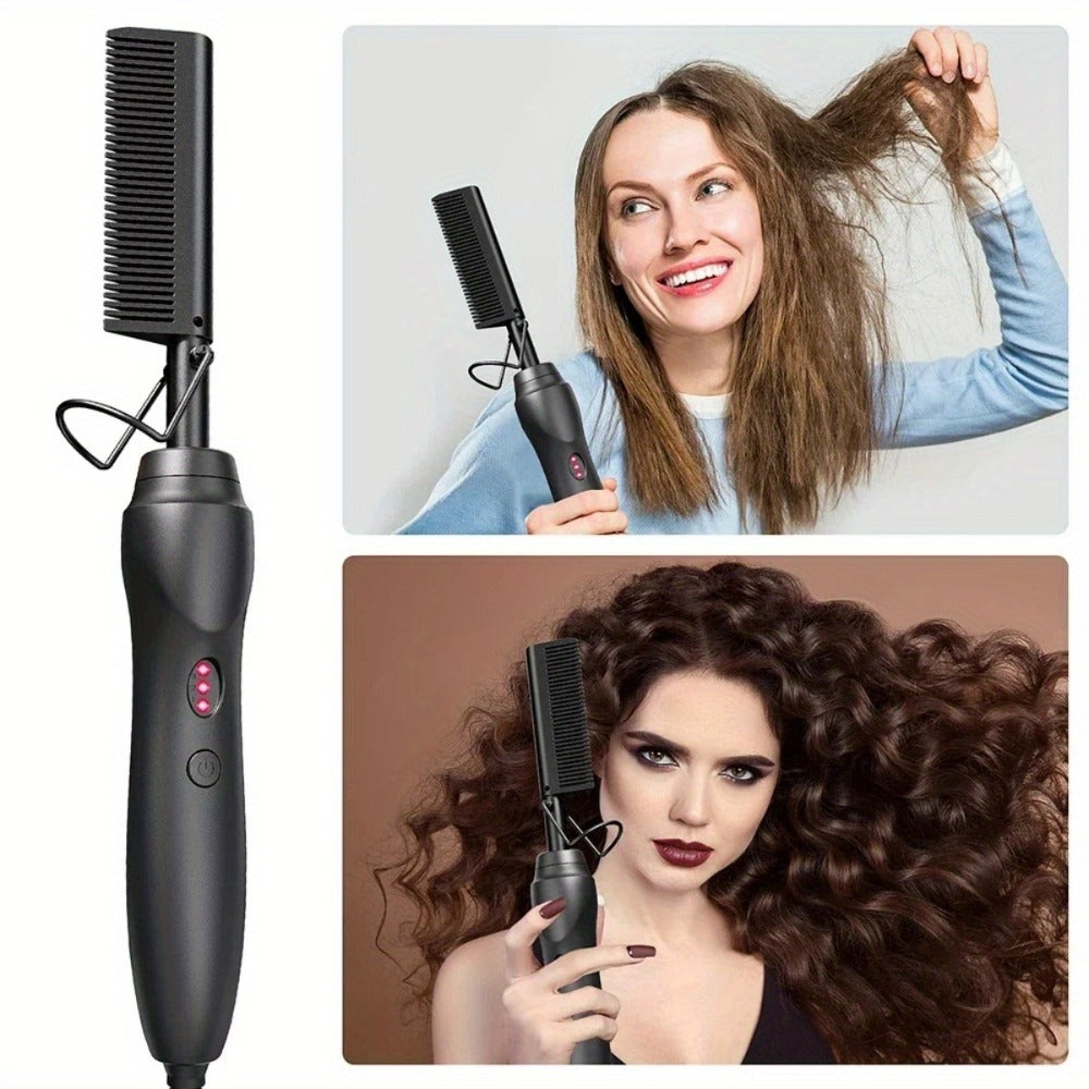 Electric Hot Comb Hair Straightener Ceramic Copper Heating Plate Portable Heat Press Comb for Home, Travel and Salon Hair Styling