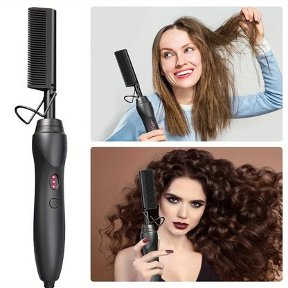 Electric Hot Comb Hair Straightener Ceramic Copper Heating Plate Portable Heat Press Comb for Home, Travel and Salon Hair Styling